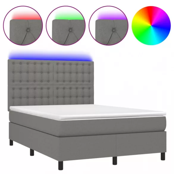 sötétszürke szövet rugós és LED-es ágy matraccal 140x190 cm