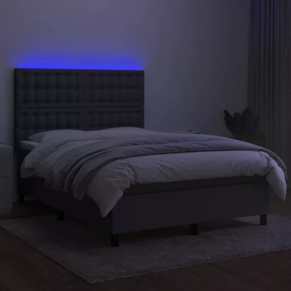sötétszürke szövet rugós és LED-es ágy matraccal 140x190 cm