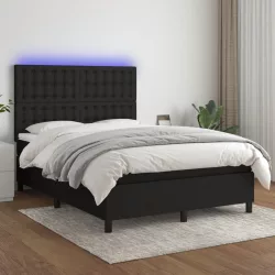 fekete szövet rugós és LED-es ágy matraccal 140x190 cm