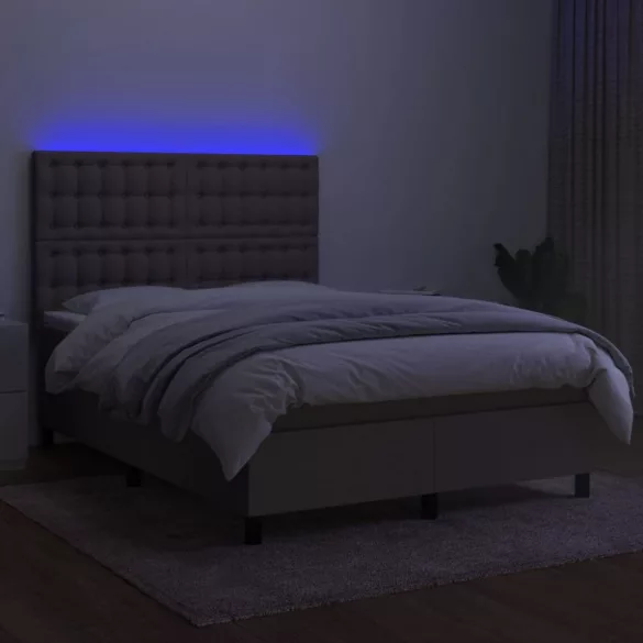 tópszínű szövet rugós és LED-es ágy matraccal 140x190cm
