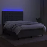 sötétszürke szövet rugós és LED-es ágy matraccal 140x200 cm