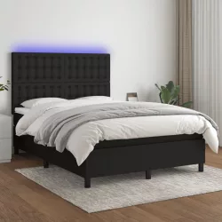 fekete szövet rugós és LED-es ágy matraccal 140x200 cm