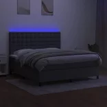 sötétszürke szövet rugós és LED-es ágy matraccal 160x200 cm