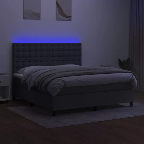sötétszürke szövet rugós és LED-es ágy matraccal 160x200 cm