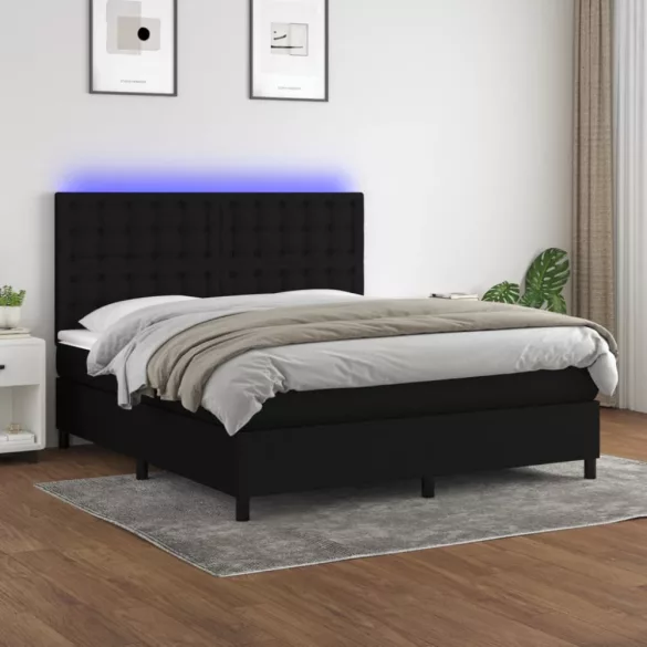 fekete szövet rugós és LED-es ágy matraccal 160x200 cm