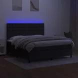 fekete szövet rugós és LED-es ágy matraccal 160x200 cm