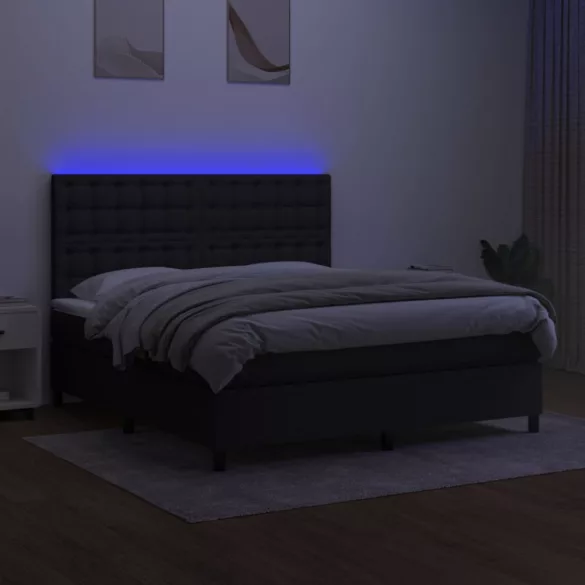 fekete szövet rugós és LED-es ágy matraccal 160x200 cm