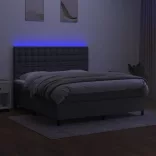 sötétszürke szövet rugós és LED-es ágy matraccal 180 x 200 cm