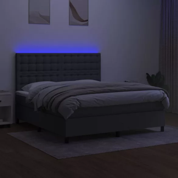 sötétszürke szövet rugós és LED-es ágy matraccal 180 x 200 cm