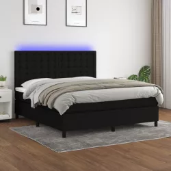 fekete szövet rugós és LED-es ágy matraccal 180 x 200 cm