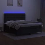 fekete szövet rugós és LED-es ágy matraccal 180 x 200 cm