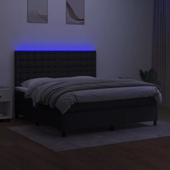 fekete szövet rugós és LED-es ágy matraccal 180 x 200 cm