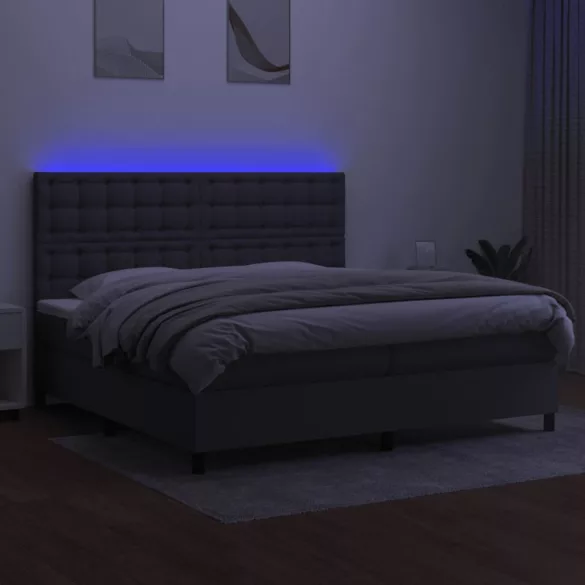 sötétszürke szövet rugós és LED-es ágy matraccal 200x200 cm