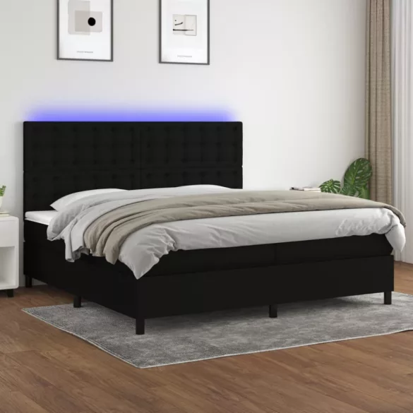 fekete szövet rugós és LED-es ágy matraccal 200x200 cm