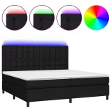 fekete szövet rugós és LED-es ágy matraccal 200x200 cm