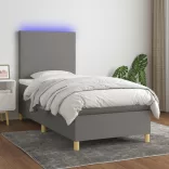 sötétszürke szövet rugós és LED-es ágy matraccal 80 x 200 cm