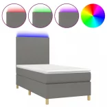 sötétszürke szövet rugós és LED-es ágy matraccal 80 x 200 cm
