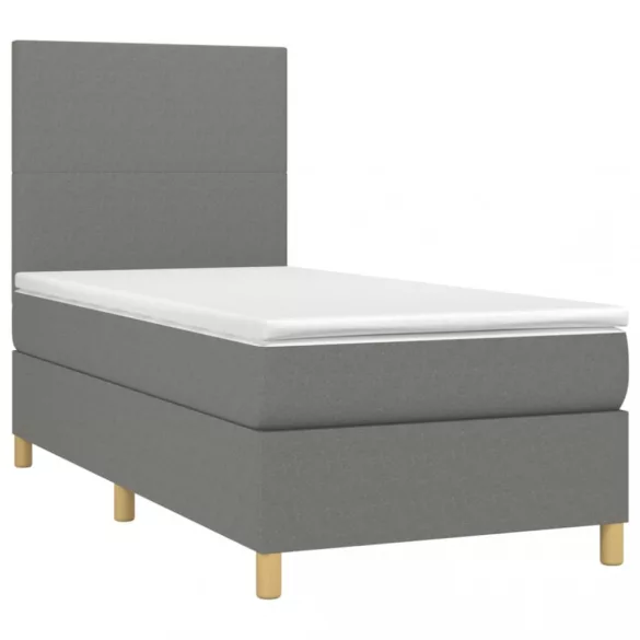 sötétszürke szövet rugós és LED-es ágy matraccal 80 x 200 cm