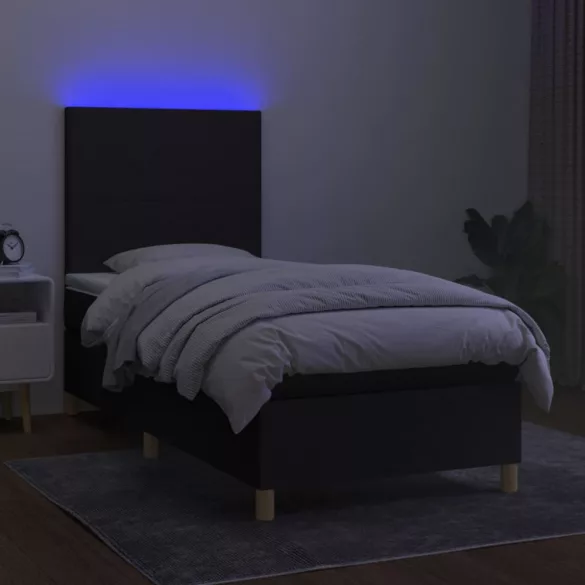 fekete szövet rugós és LED-es ágy matraccal 80 x 200 cm
