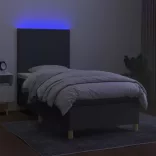 sötétszürke szövet rugós és LED-es ágy matraccal 90x190 cm