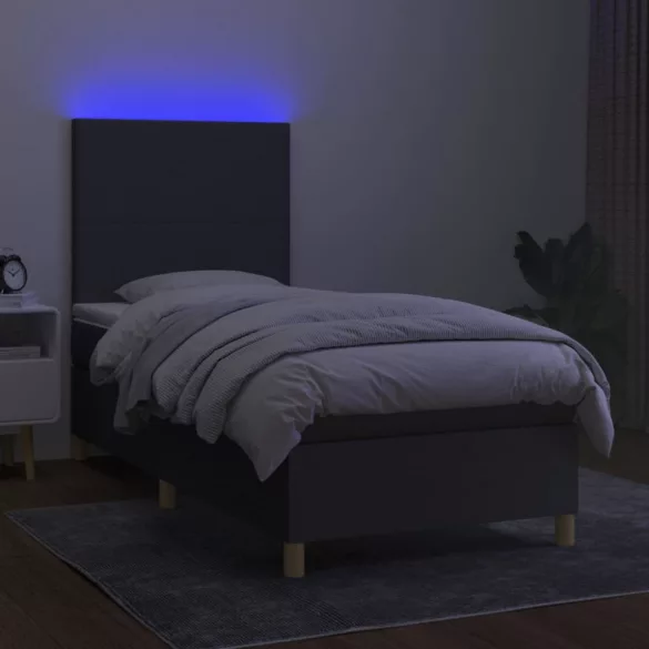 sötétszürke szövet rugós és LED-es ágy matraccal 90x190 cm