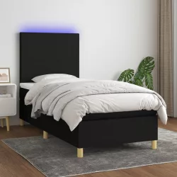 fekete szövet rugós és LED-es ágy matraccal 90x190 cm