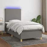 sötétszürke szövet rugós és LED-es ágy matraccal 90x200 cm