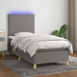   sötétszürke szövet rugós és LED-es ágy matraccal 90x200 cm