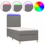 sötétszürke szövet rugós és LED-es ágy matraccal 90x200 cm