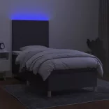 sötétszürke szövet rugós és LED-es ágy matraccal 90x200 cm