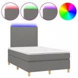 sötétszürke szövet rugós és LED-es ágy matraccal 120 x 200 cm