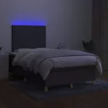 sötétszürke szövet rugós és LED-es ágy matraccal 120 x 200 cm
