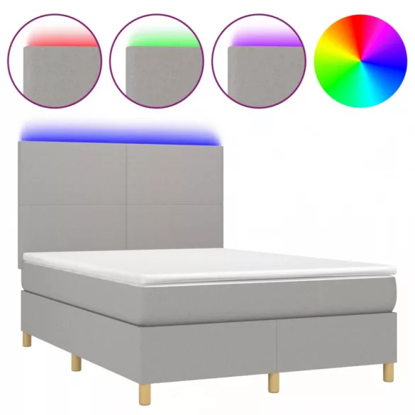 sötétszürke szövet rugós és LED-es ágy matraccal 140x190 cm