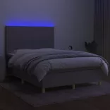 sötétszürke szövet rugós és LED-es ágy matraccal 140x190 cm