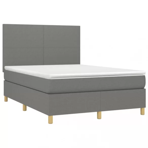 sötétszürke szövet rugós és LED-es ágy matraccal 140x190 cm