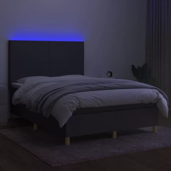 sötétszürke szövet rugós és LED-es ágy matraccal 140x190 cm