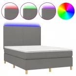 sötétszürke szövet rugós és LED-es ágy matraccal 140x200 cm