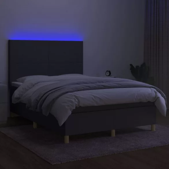 sötétszürke szövet rugós és LED-es ágy matraccal 140x200 cm