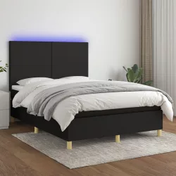 fekete szövet rugós és LED-es ágy matraccal 140x200 cm
