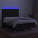 fekete szövet rugós és LED-es ágy matraccal 140x200 cm