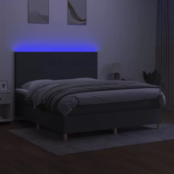 sötétszürke szövet rugós és LED-es ágy matraccal 160x200 cm