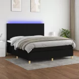 fekete szövet rugós és LED-es ágy matraccal 160x200 cm
