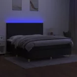 fekete szövet rugós és LED-es ágy matraccal 160x200 cm
