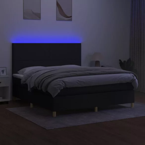fekete szövet rugós és LED-es ágy matraccal 160x200 cm