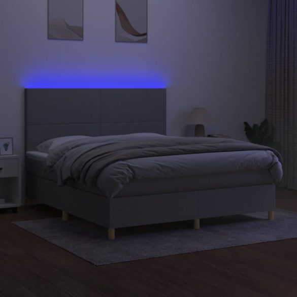 világosszürke szövet rugós és LED-es ágy matraccal 160x200 cm