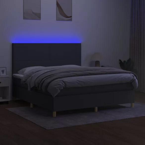 sötétszürke szövet rugós és LED-es ágy matraccal 180 x 200 cm