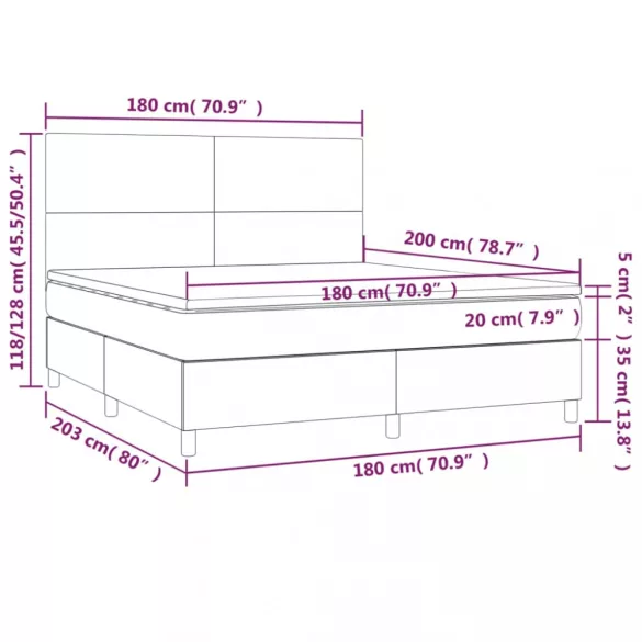 sötétszürke szövet rugós és LED-es ágy matraccal 180 x 200 cm