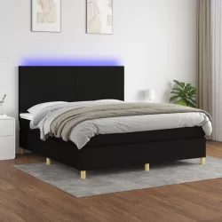 fekete szövet rugós és LED-es ágy matraccal 180 x 200 cm