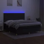 fekete szövet rugós és LED-es ágy matraccal 180 x 200 cm