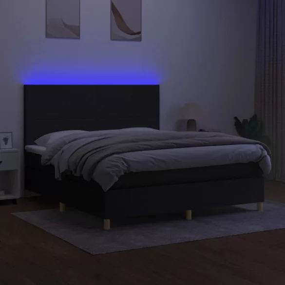 fekete szövet rugós és LED-es ágy matraccal 180 x 200 cm